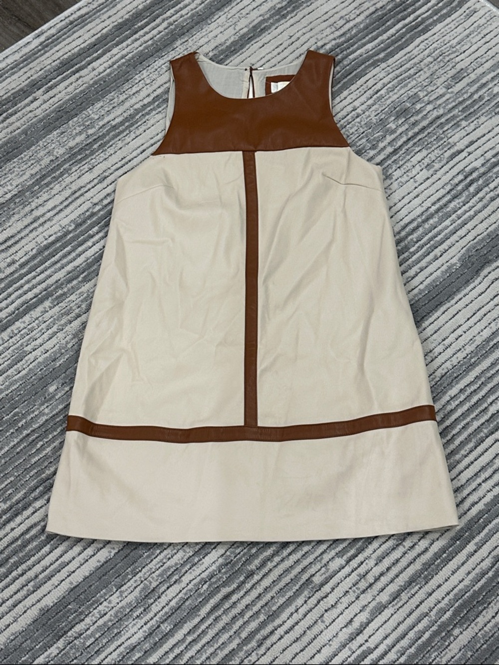 Cream and Brown Trim Sleeveless A-Line Women’s Dress